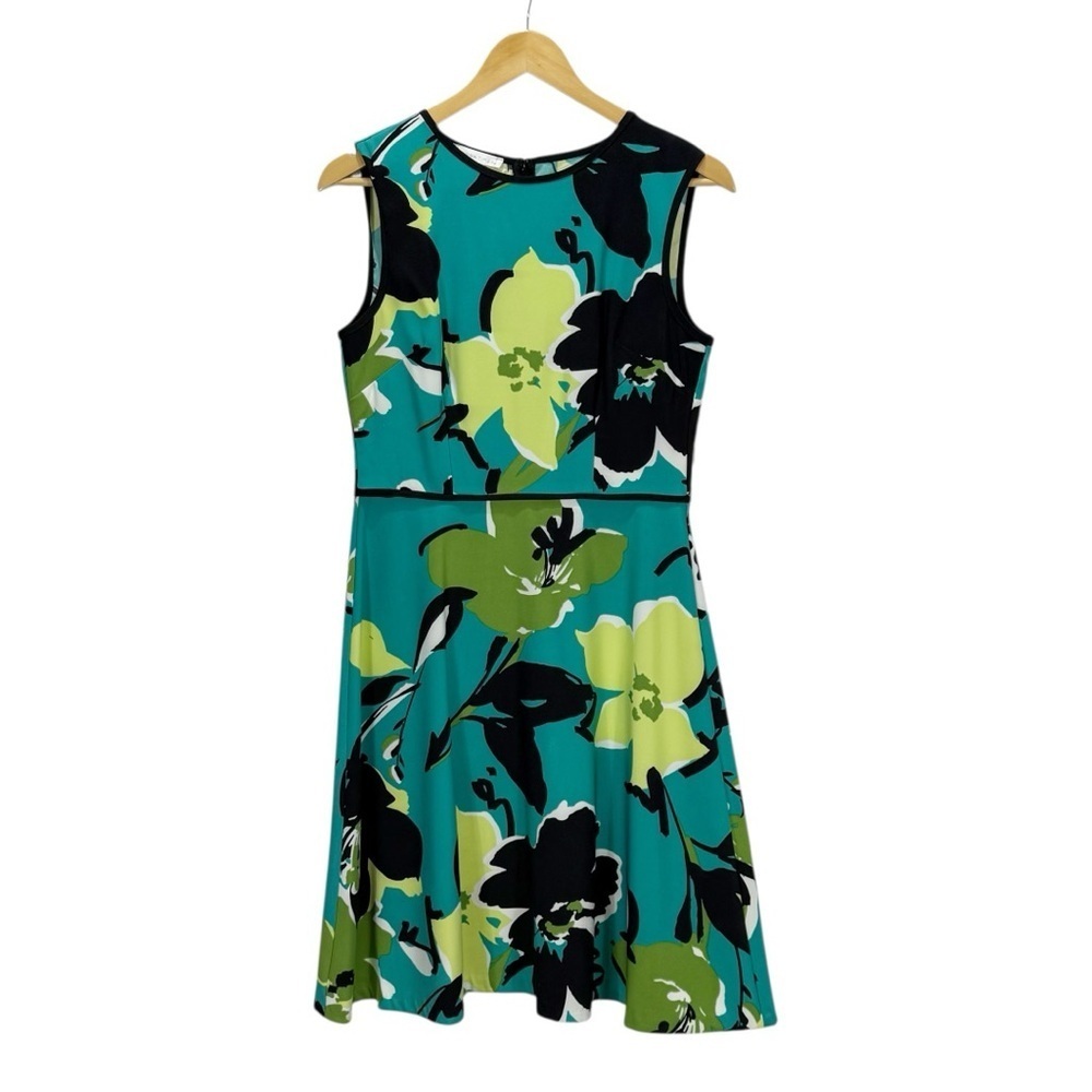 London Times Teal and Black Floral Midi Dress women’s size 6